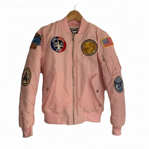 UP AND AWAY Pink bomber flight jacket with patches